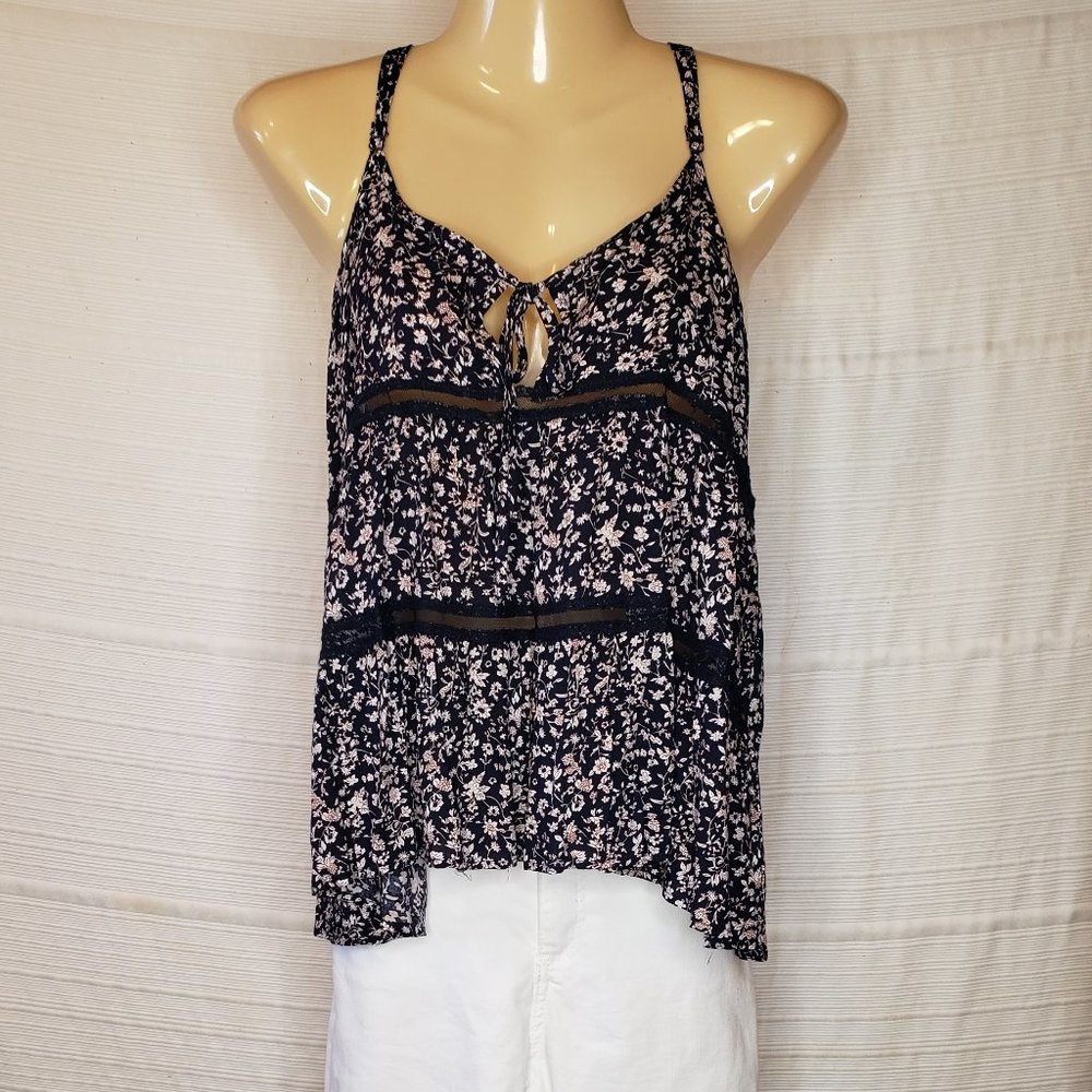 Boho Floral Racerback Top with Lace Detail and Adjustable straps